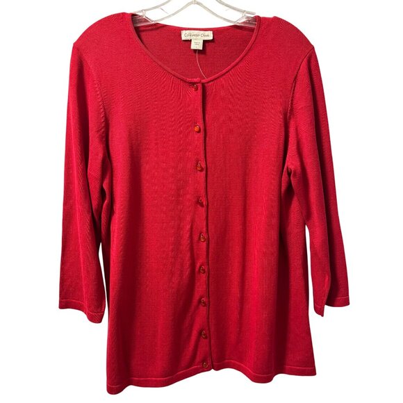 Coldwater Creek Red Button-Front Cardigan Sweater L Cotton Blend sweater - Picture 1 of 10